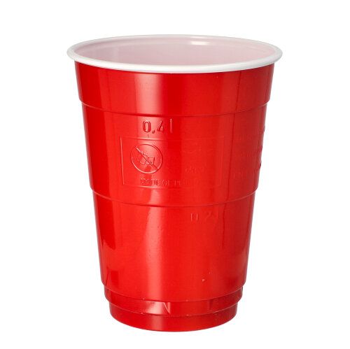Bierbecher aus Plastik, PS 0,4 l Ø 9,5 cm · 12 cm rot/weiss Papstar 10 stk.