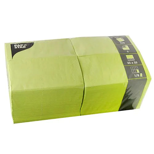 Servietten, limonengrün 3-lagig 1/8-Falz 33 x 33 cm 250Stk