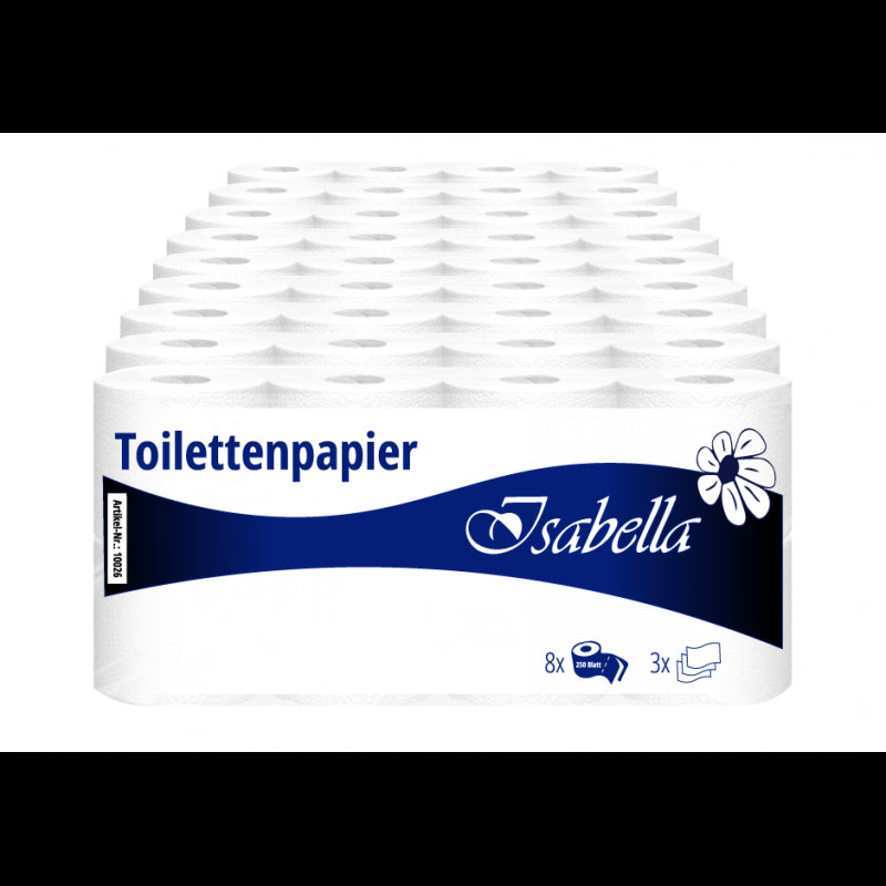 Toilettenpapier Zellstoff 3-lagig / 250 Blatt Isabella 72 Rollen / VE